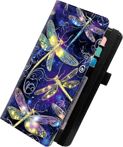 محفظة وحامل دفتر الشيكات KUJKBFWJ | غطاء جلدي للفحوصات المكررة/الجانبية | محفظة نحيفة لدفاتر الشيكات للنساء والرجال مع فتحات للبطاقات، يعسوب قزحي الألوان، حلقة قلم | منظم ممتاز للجنسين in Kuwait