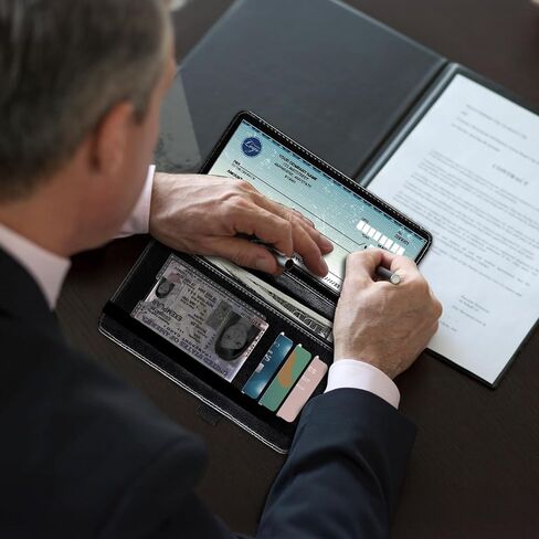 محفظة وحامل دفتر الشيكات KUJKBFWJ | غطاء جلدي للفحوصات المكررة/الجانبية | محفظة نحيفة لدفاتر الشيكات للنساء والرجال مع فتحات للبطاقات، يعسوب قزحي الألوان، حلقة قلم | منظم ممتاز للجنسين in Kuwait