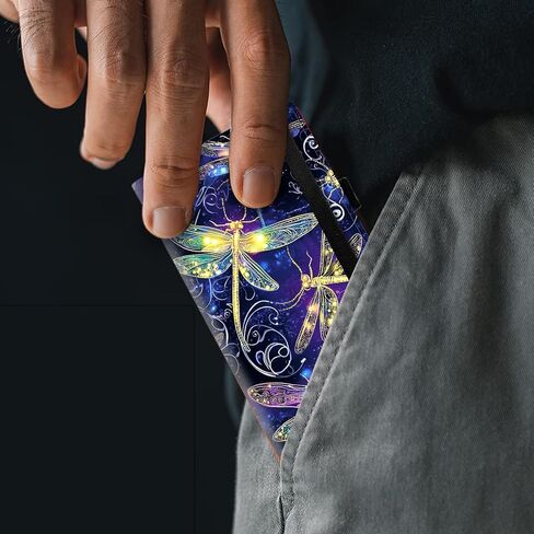 محفظة وحامل دفتر الشيكات KUJKBFWJ | غطاء جلدي للفحوصات المكررة/الجانبية | محفظة نحيفة لدفاتر الشيكات للنساء والرجال مع فتحات للبطاقات، يعسوب قزحي الألوان، حلقة قلم | منظم ممتاز للجنسين in Kuwait