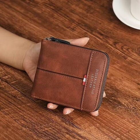 1Pc Men's Fashion Wallet - Durable Faux Leather with Zipper Closure, Multi-Card Slots, and Coin Pocket - Street Style Geometric Pattern in Brown Valentine's Day gift in Saudi Arabia