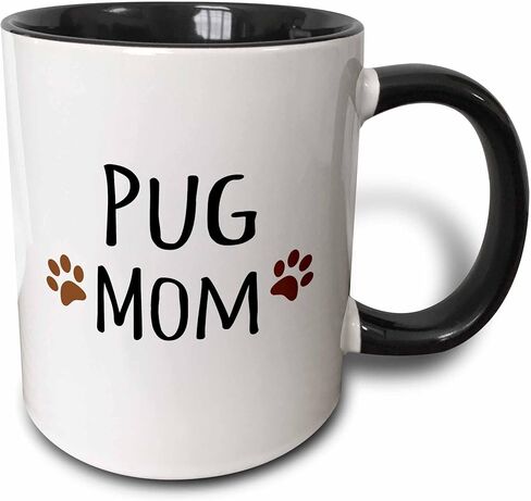 3dRose Pug Dog Mom Doggie By Breed Muddy Brown Paw Prints Doggy Lover Proud Pet Owner Mama Love Two Tone Black Mug, 11 oz, Black/White in Saudi Arabia