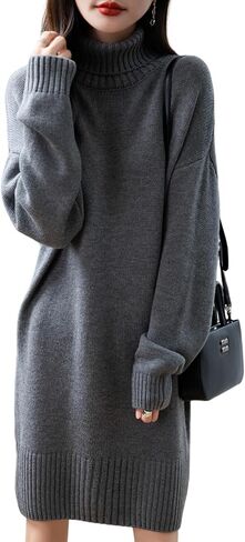 Ciovkis Women's Merino Wool Blend Oversized Sweater Dress 2025 Fall Winter Turtleneck Long Sleeve Knit Knee-Length Dress in Saudi Arabia