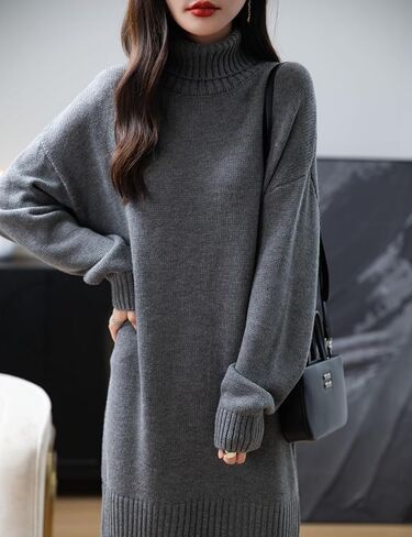 Ciovkis Women's Merino Wool Blend Oversized Sweater Dress 2025 Fall Winter Turtleneck Long Sleeve Knit Knee-Length Dress in Saudi Arabia