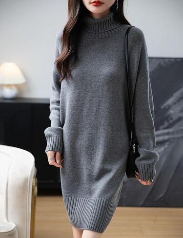 Ciovkis Women's Merino Wool Blend Oversized Sweater Dress 2025 Fall Winter Turtleneck Long Sleeve Knit Knee-Length Dress in Saudi Arabia