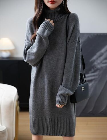 Ciovkis Women's Merino Wool Blend Oversized Sweater Dress 2025 Fall Winter Turtleneck Long Sleeve Knit Knee-Length Dress in Saudi Arabia