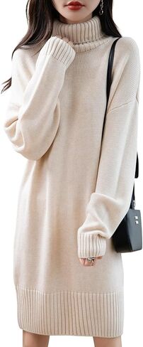 Ciovkis Women's Merino Wool Blend Oversized Sweater Dress 2025 Fall Winter Turtleneck Long Sleeve Knit Knee-Length Dress in Saudi Arabia