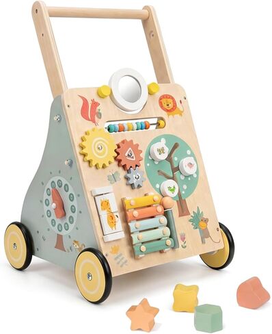 Wooden Baby Walker with Activity Center, Montessori Push Walker Toy for Babies 18 Months+, Sit to Stand Walker with Wheels for Boys & Girls, Infants to Toddler in Saudi Arabia