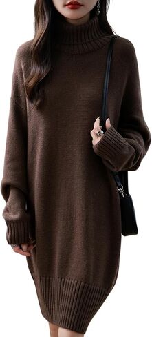 Ciovkis Women's Merino Wool Blend Oversized Sweater Dress 2025 Fall Winter Turtleneck Long Sleeve Knit Knee-Length Dress in Saudi Arabia