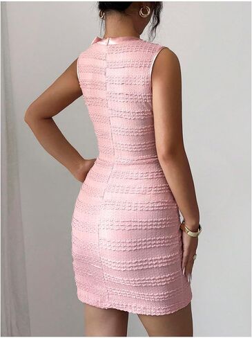 Floerns Women's Elegant Bow Sleeveless Bodycon Mini Dress Button Down Formal Business Casual Outfit in Kuwait