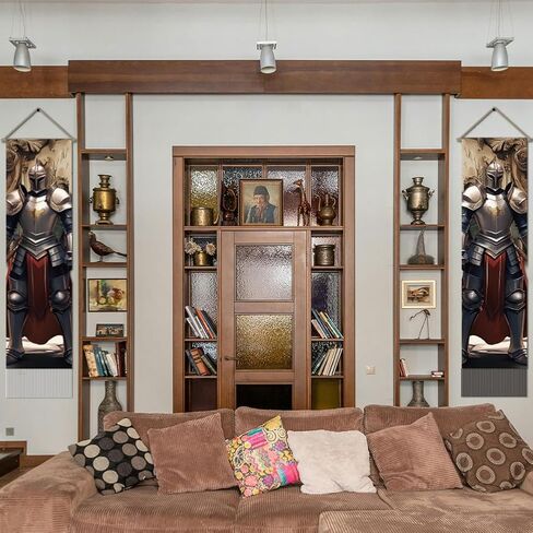 AHANDMAKER Pack of 2 Medieval Viking Tapestries, Armor Knight Vertical Long Tapestry, Doorway Curtain Tassel Wall Hanging for Bedroom Living Room, 13 x 51 Inch in Saudi Arabia