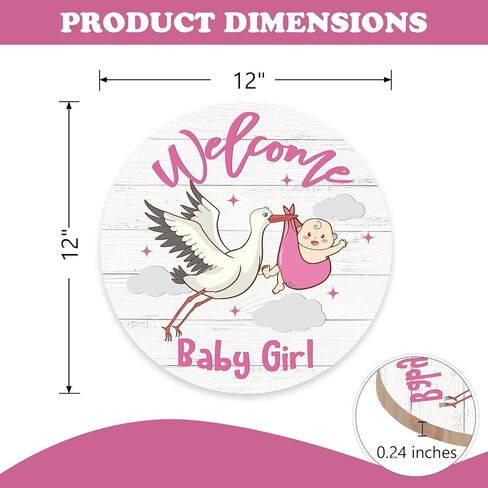 Bolisom Welcome Baby Girls Front Door Sign, Newborn Baby Shower Stork Wood Hanger Nursery Home Decor Gifts for New Dad Mom, Farmhouse Gender Reveal Party Wooden Wreath Indoor Wall Hanging Decoration in Saudi Arabia