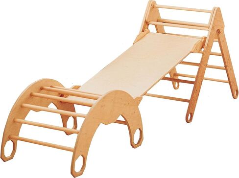 Wood & Room Pikler Triangle مجموعة للأطفال صالة الألعاب الرياضية Montessori مع مثلث تسلق سلم Ramp Arch Rocker Rocker و Slide Playground للأطفال الصغار والأطفال (كبير) in Kuwait