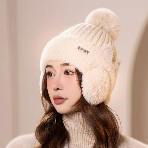 Cute Warm Knitted Hat Ear Protection Windproof Winter Beanie Caps Thick Plush Fleece Hats for Women Men in Saudi Arabia