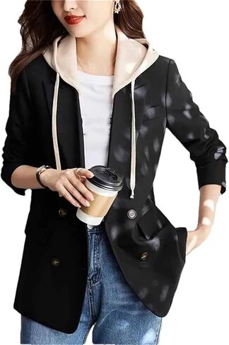 Women's Hooded Blazer Coat Business Casual Long Sleeve Thin Suit Jackets with Pockets in Saudi Arabia