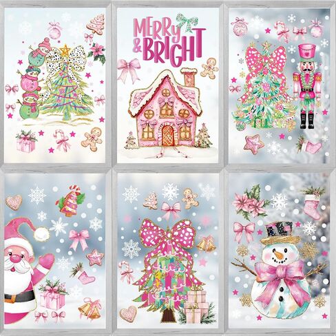 Gersoniel 6 Sheets Pink Christmas Window Clings for Glass, Bow Coquette Decorations Scarecrow Decals Double Sided Window Stickers for Party Mirrors in Saudi Arabia