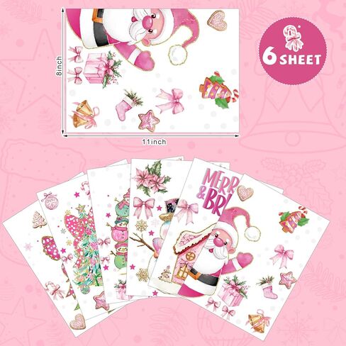 Gersoniel 6 Sheets Pink Christmas Window Clings for Glass, Bow Coquette Decorations Scarecrow Decals Double Sided Window Stickers for Party Mirrors in Saudi Arabia