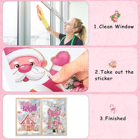 Gersoniel 6 Sheets Pink Christmas Window Clings for Glass, Bow Coquette Decorations Scarecrow Decals Double Sided Window Stickers for Party Mirrors in Saudi Arabia