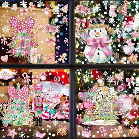 Gersoniel 6 Sheets Pink Christmas Window Clings for Glass, Bow Coquette Decorations Scarecrow Decals Double Sided Window Stickers for Party Mirrors in Saudi Arabia