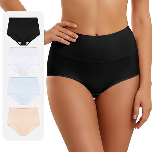4 Women's Mixed Color Cotton Underwear High Waisted Full Coverage Ladies Panties,Small in Saudi Arabia