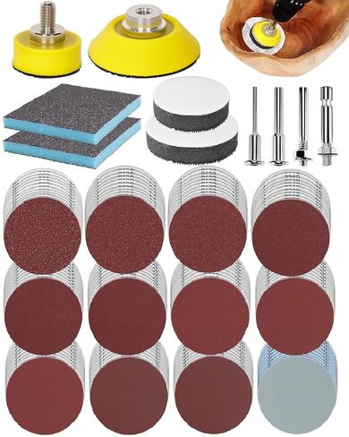 325PCS 2 Inch Sanding Discs for Drill Sanding Sander Attachment, 10PCS Hook and Loop Backing Backer Plates 1/4&1/8 Inch Shanks, Sandpaper Polishing Pads Kit for Dremel Tool Accessories Die Grinder in Kuwait