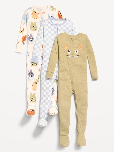 بيجامة Old Navy Snug-Fit 2-Way-Zip من قطعة واحدة مكونة من 3 قطع للأطفال الصغار والرضع - الوحش in Kuwait