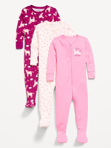 بيجامة Old Navy Snug-Fit 2-Way-Zip من قطعة واحدة مكونة من 3 قطع للأطفال الصغار والرضع - وحيد القرن in Kuwait
