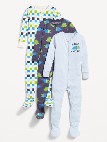 بيجامة Old Navy Snug-Fit 2-Way-Zip من قطعة واحدة مكونة من 3 قطع للأطفال الصغار والرضع - دينو in Kuwait