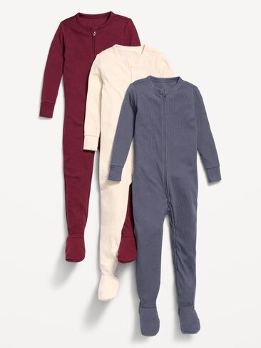 Old Navy Snug-Fit 2-Way-Zip Ribbed Pajama One-Piece 3-Pack for Toddler & Baby - Wintry Waters in Saudi Arabia