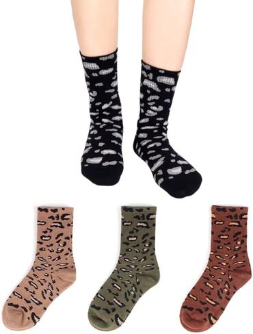 Women's Fashionable Leopard Print Chunky Cotton Socks, 3/5 Pairs, Stylish Mid - Calf for All Year Wear in Saudi Arabia