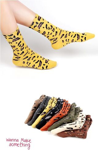 Women's Fashionable Leopard Print Chunky Cotton Socks, 3/5 Pairs, Stylish Mid - Calf for All Year Wear in Saudi Arabia