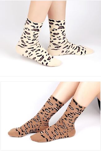 Women's Fashionable Leopard Print Chunky Cotton Socks, 3/5 Pairs, Stylish Mid - Calf for All Year Wear in Saudi Arabia