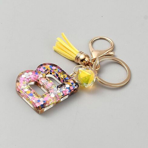 1Pc Resin Polygon Letter Keychains Golden Tassel Charm Resin Letters Keychains for Purse Handbags Wallet Backpack Bag 99mm in Saudi Arabia