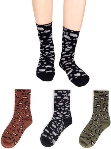Women's Fashionable Leopard Print Chunky Cotton Socks, 3/5 Pairs, Stylish Mid - Calf for All Year Wear in Saudi Arabia