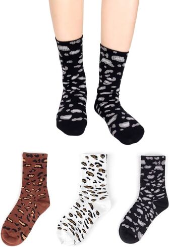 Women's Fashionable Leopard Print Chunky Cotton Socks, 3/5 Pairs, Stylish Mid - Calf for All Year Wear in Saudi Arabia