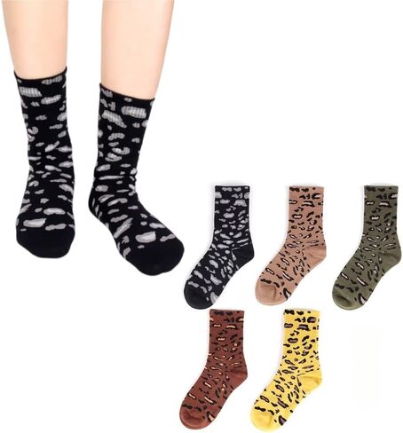 Women's Fashionable Leopard Print Chunky Cotton Socks, 3/5 Pairs, Stylish Mid - Calf for All Year Wear in Saudi Arabia