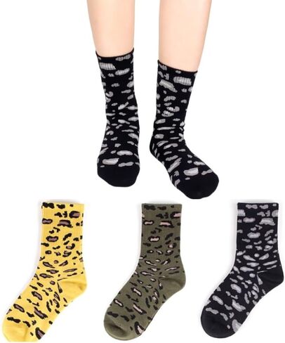 Women's Fashionable Leopard Print Chunky Cotton Socks, 3/5 Pairs, Stylish Mid - Calf for All Year Wear in Saudi Arabia