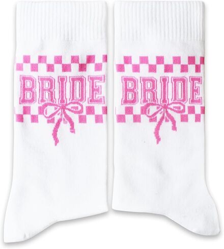 NQDWX Pink Heart Bride Socks Collection – Bride & Team Bride Embroidered Wedding Socks for Women, Bachelorette Party Gifts in Kuwait
