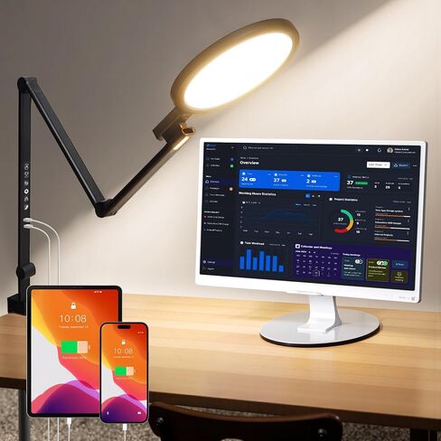 Ring Light for Desk, Flexible Video Conference Lighting for Computer, 18W Full-Screen Desk Lamp with 5 Color TEM & 5 Brightness, Swing Arm Zoom Light for Video Calls, Memory & Timer in Saudi Arabia