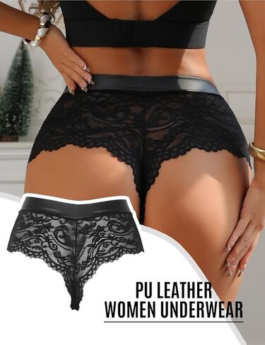 Sunshinelady المرأة الأزهار بيكيني من الدانتيل مثير سراويل بولي Leather الجلود محب الملابس الداخلية صفيق الخامس الخصر Boyshorts ملخصات S-2XL in Kuwait