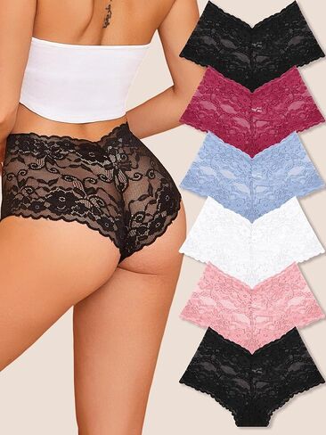 Women Underwear Lace Boy Shorts V-Waist Lightweight Seamless Panties in Saudi Arabia