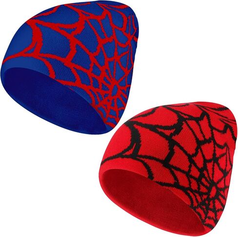 LUNINGLA 2 قطعة Y2k Beanies عنكبوت ويب نمط أكريليك محبوك القبعات عارضة الشارع الشهير للنساء والرجال المراهقين الشتاء الأنشطة الخارجية الرياضة أسود in Kuwait