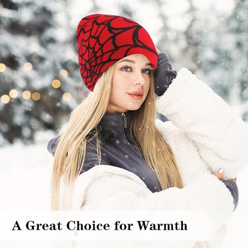LUNINGLA 2 قطعة Y2k Beanies عنكبوت ويب نمط أكريليك محبوك القبعات عارضة الشارع الشهير للنساء والرجال المراهقين الشتاء الأنشطة الخارجية الرياضة أسود in Kuwait