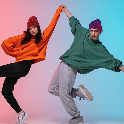 LUNINGLA 2 قطعة Y2k Beanies عنكبوت ويب نمط أكريليك محبوك القبعات عارضة الشارع الشهير للنساء والرجال المراهقين الشتاء الأنشطة الخارجية الرياضة أسود in Kuwait