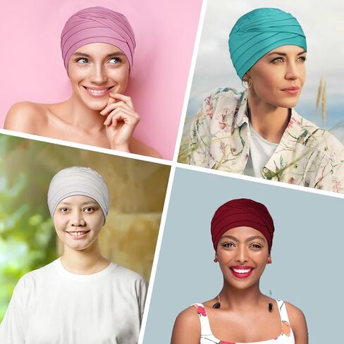 BCHRTOIP 4 قطع من أغطية الرأس الكيميائية للنساء، أغطية رأس ناعمة للسرطان، قبعة مرنة للسرطان لتساقط الشعر in Kuwait