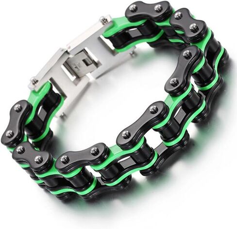 Qiaonitu Jewelry 16MM Heavy Stainless Steel Men's Black Green Motorcycle Bike Biker Chain Bracelet Bangle in Saudi Arabia
