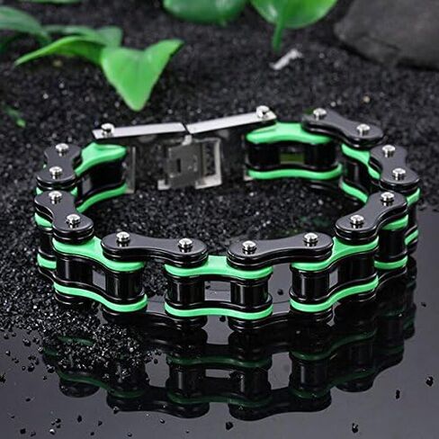 Qiaonitu Jewelry 16MM Heavy Stainless Steel Men's Black Green Motorcycle Bike Biker Chain Bracelet Bangle in Saudi Arabia