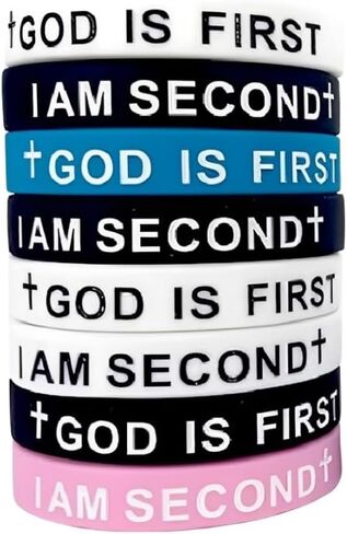 8 قطع God is First I am Second سيليكون أساور مسيحية الكتاب المقدس الآية المطاطية أساور دينية مسيحية إقتباس الإسورة سوار للرجال والنساء in Saudi Arabia