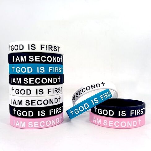 8 قطع God is First I am Second سيليكون أساور مسيحية الكتاب المقدس الآية المطاطية أساور دينية مسيحية إقتباس الإسورة سوار للرجال والنساء in Saudi Arabia