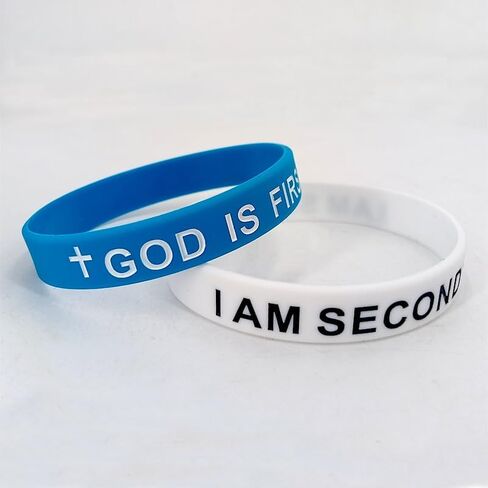 8 قطع God is First I am Second سيليكون أساور مسيحية الكتاب المقدس الآية المطاطية أساور دينية مسيحية إقتباس الإسورة سوار للرجال والنساء in Saudi Arabia