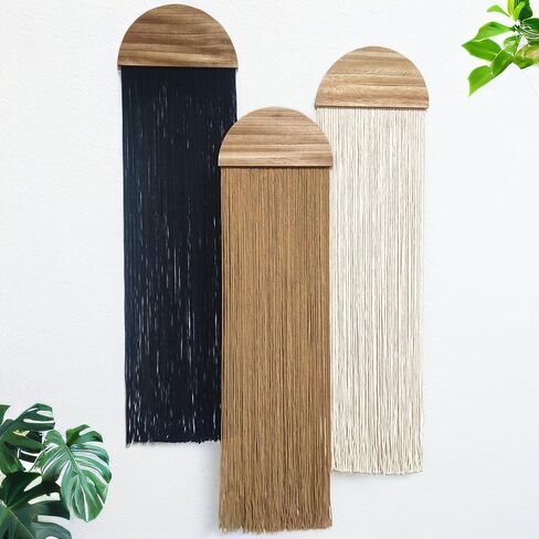 FZHLR Macrame Wall Hanging Large Colorful 3 pcs Semi circle Yarn Tapestry Home Boho Wall Decor Headboard Bedroom Living Room Apartment Wall Art Birthday Gift Xmas Black Brown White in Saudi Arabia
